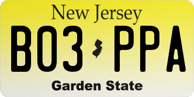NJ license plate B03PPA