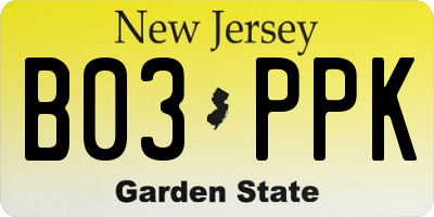 NJ license plate B03PPK