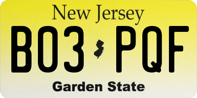 NJ license plate B03PQF