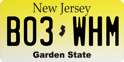NJ license plate B03WHM