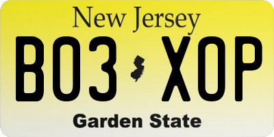 NJ license plate B03XOP
