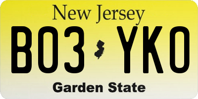 NJ license plate B03YKO
