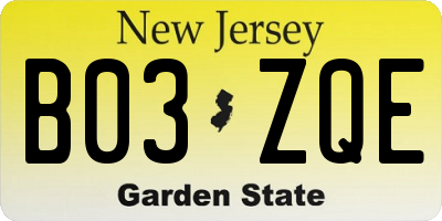 NJ license plate B03ZQE