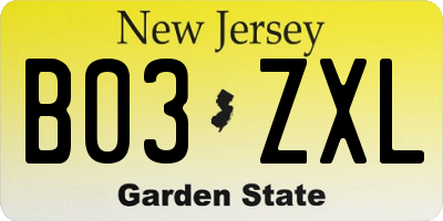 NJ license plate B03ZXL