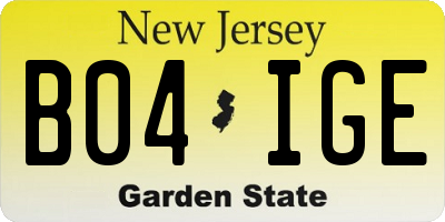 NJ license plate B04IGE