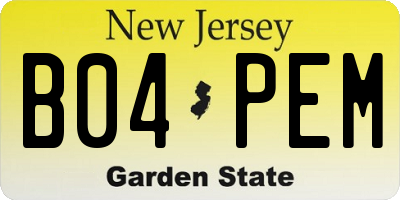 NJ license plate B04PEM