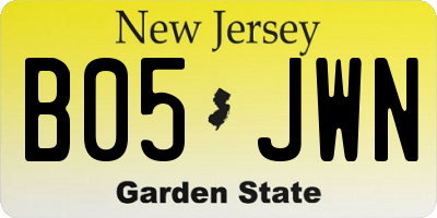 NJ license plate B05JWN