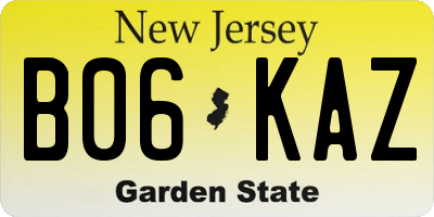 NJ license plate B06KAZ