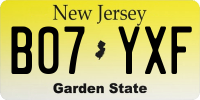 NJ license plate B07YXF