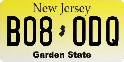 NJ license plate B08ODQ