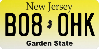 NJ license plate B08OHK