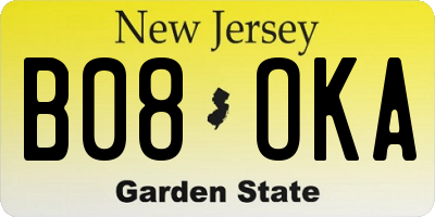NJ license plate B08OKA