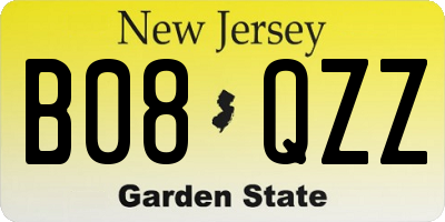 NJ license plate B08QZZ