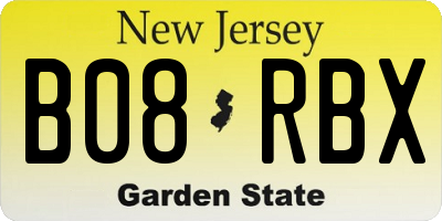 NJ license plate B08RBX