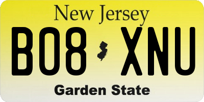 NJ license plate B08XNU