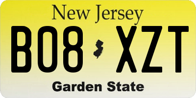 NJ license plate B08XZT