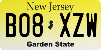 NJ license plate B08XZW