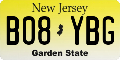 NJ license plate B08YBG