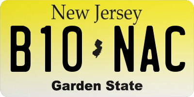 NJ license plate B10NAC