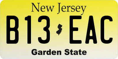 NJ license plate B13EAC