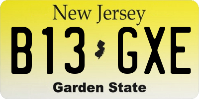 NJ license plate B13GXE