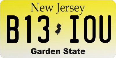 NJ license plate B13IOU