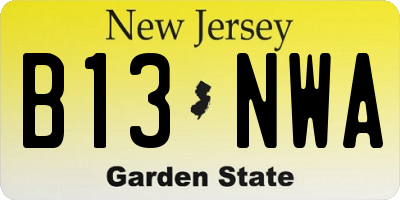 NJ license plate B13NWA