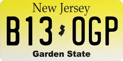 NJ license plate B13OGP