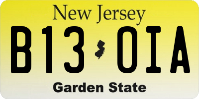 NJ license plate B13OIA