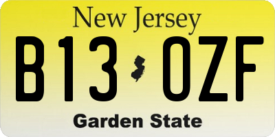 NJ license plate B13OZF