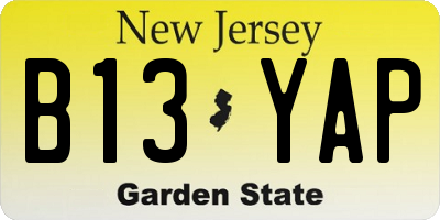 NJ license plate B13YAP