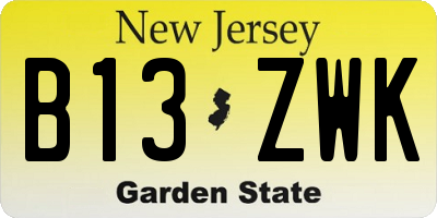 NJ license plate B13ZWK