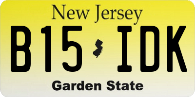 NJ license plate B15IDK