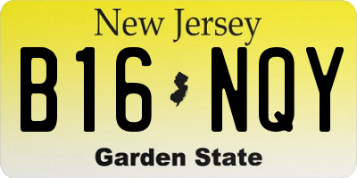 NJ license plate B16NQY