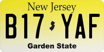 NJ license plate B17YAF
