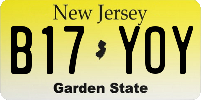 NJ license plate B17YOY