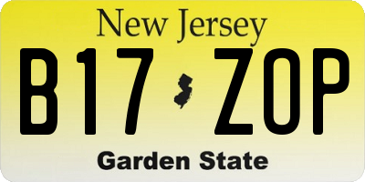 NJ license plate B17ZOP