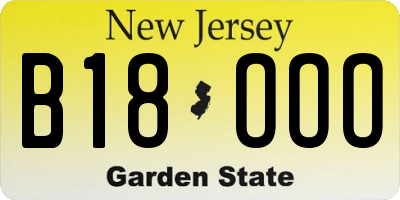 NJ license plate B18OOO