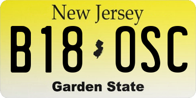 NJ license plate B18OSC