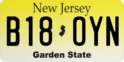 NJ license plate B18OYN