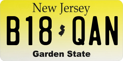 NJ license plate B18QAN