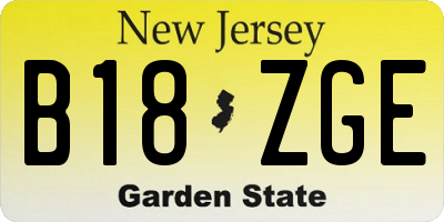 NJ license plate B18ZGE