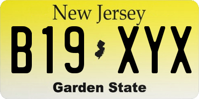 NJ license plate B19XYX