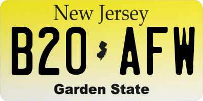 NJ license plate B20AFW