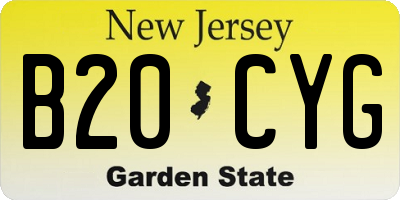 NJ license plate B20CYG