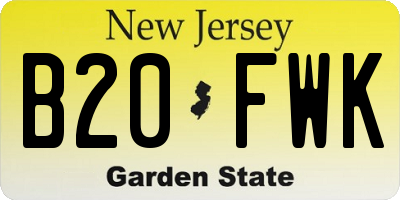 NJ license plate B20FWK