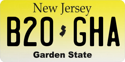 NJ license plate B20GHA
