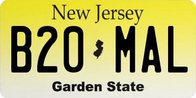 NJ license plate B20MAL