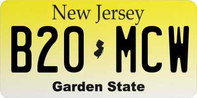 NJ license plate B20MCW