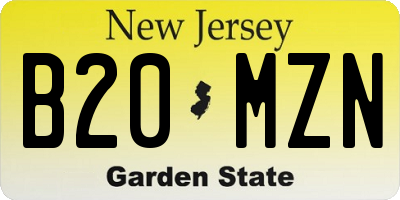 NJ license plate B20MZN